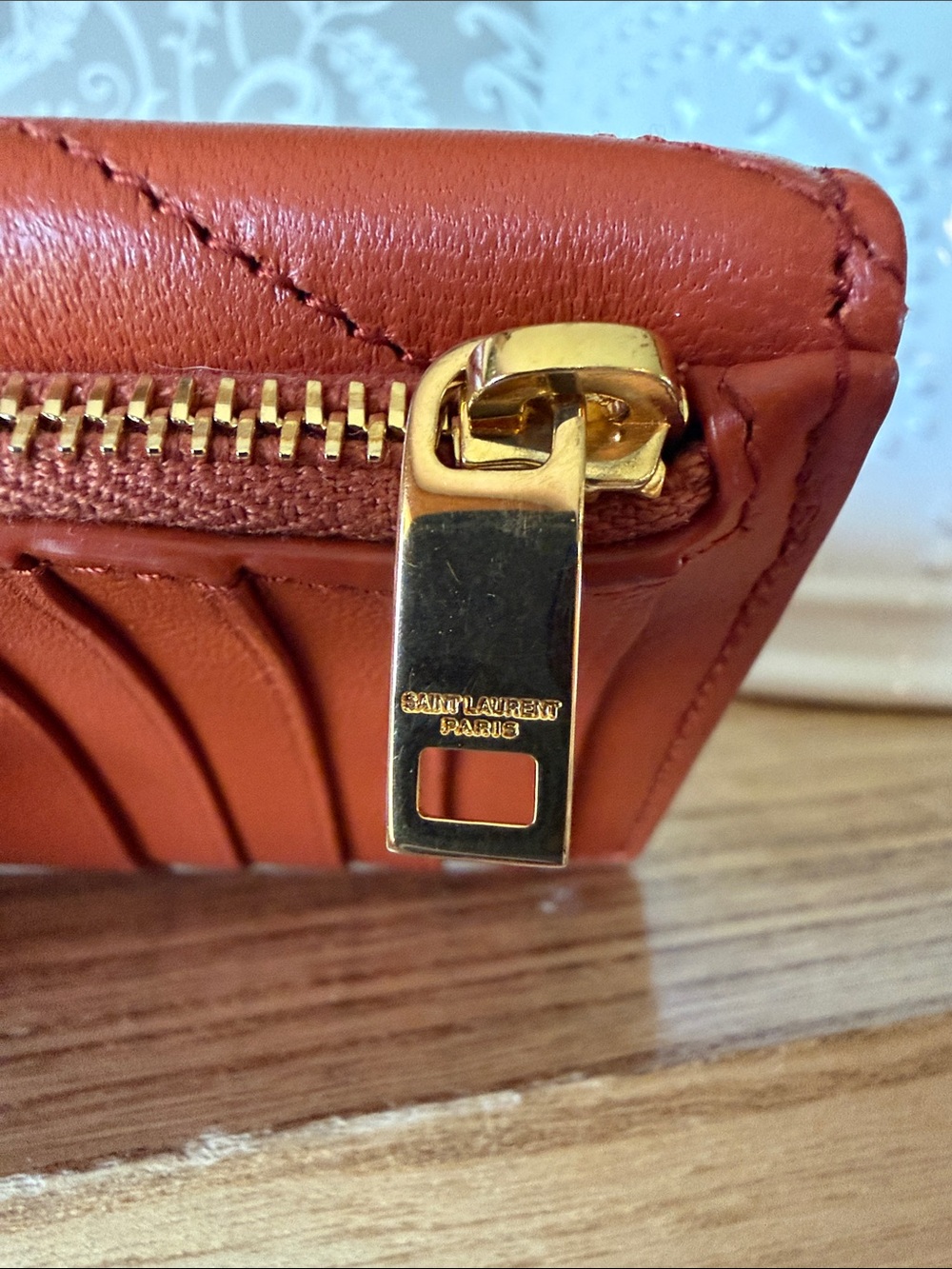 Saint Laurent Nappa Leather Flap Card Holder NWOT Burnt Orange Beautiful Neutral - Picture 5 of 14